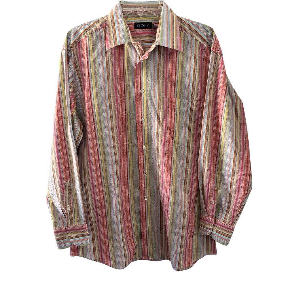St. Croix Shirt Mens L Multi Striped Button Down Long Sleeve Made in Italy - Picture 1 of 5